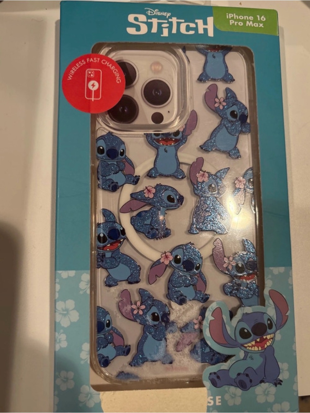 Disney Stitch Blue Glitter iPhone 16 Pro Max Case